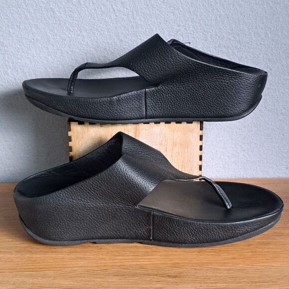 FitFlop Women’s 9 US 41 EU Shuv Adjustable Leather Toe-Post Wedge Sandals Black - Picture 6 of 12